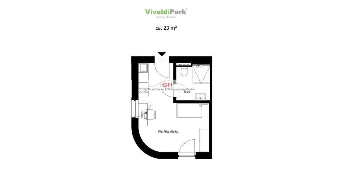 Etagenwohnung Bochum Laer - 1 Zimmer, 27 m&sup2;, 490&euro; | Angebot:23509181