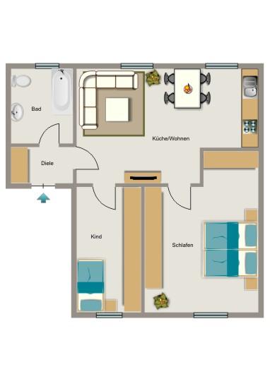 Etagenwohnung Oberhausen Rothebusch - 3 Zimmer, 55 m&sup2;, 499&euro; | Angebot:24590500