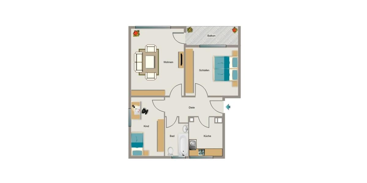 Etagenwohnung Moers Rheinkamp - 3.5 Zimmer, 67 m&sup2;, 536&euro; | Angebot:25423593