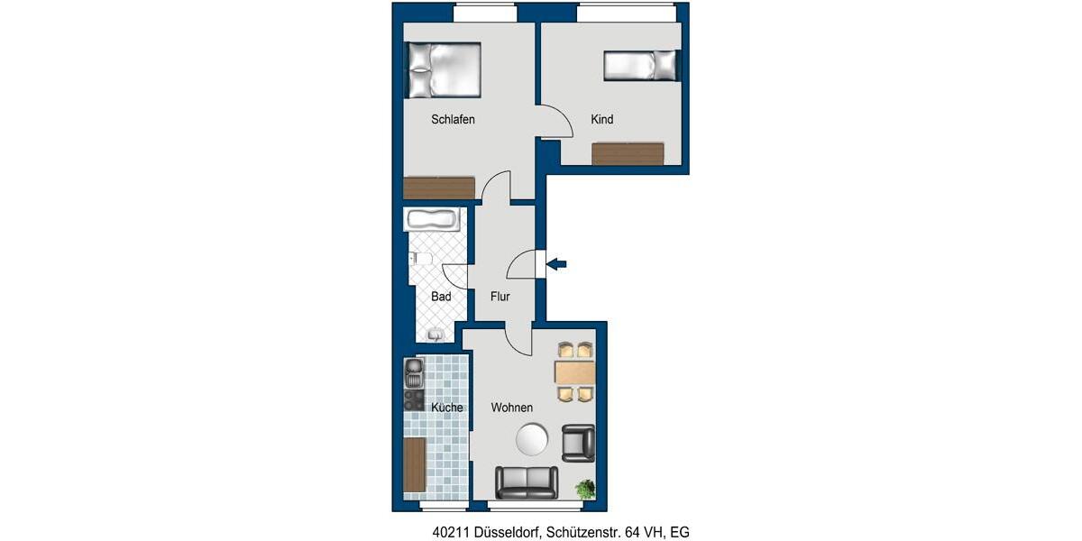 Erdgeschoßwohnung Düsseldorf Pempelfort - 3 Zimmer, 72 m&sup2;, 978&euro; | Angebot:25126971