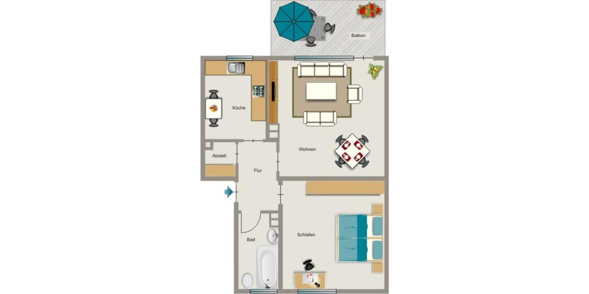 Erdgeschoßwohnung Duisburg Beeck - 2.5 Zimmer, 48 m&sup2;, 443&euro; | Angebot:26389099