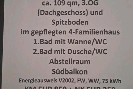 3 Zimmer Wohnung. DG. Hiesfeld. Südbalkon. Badewanne. Dusche.TG zimmer