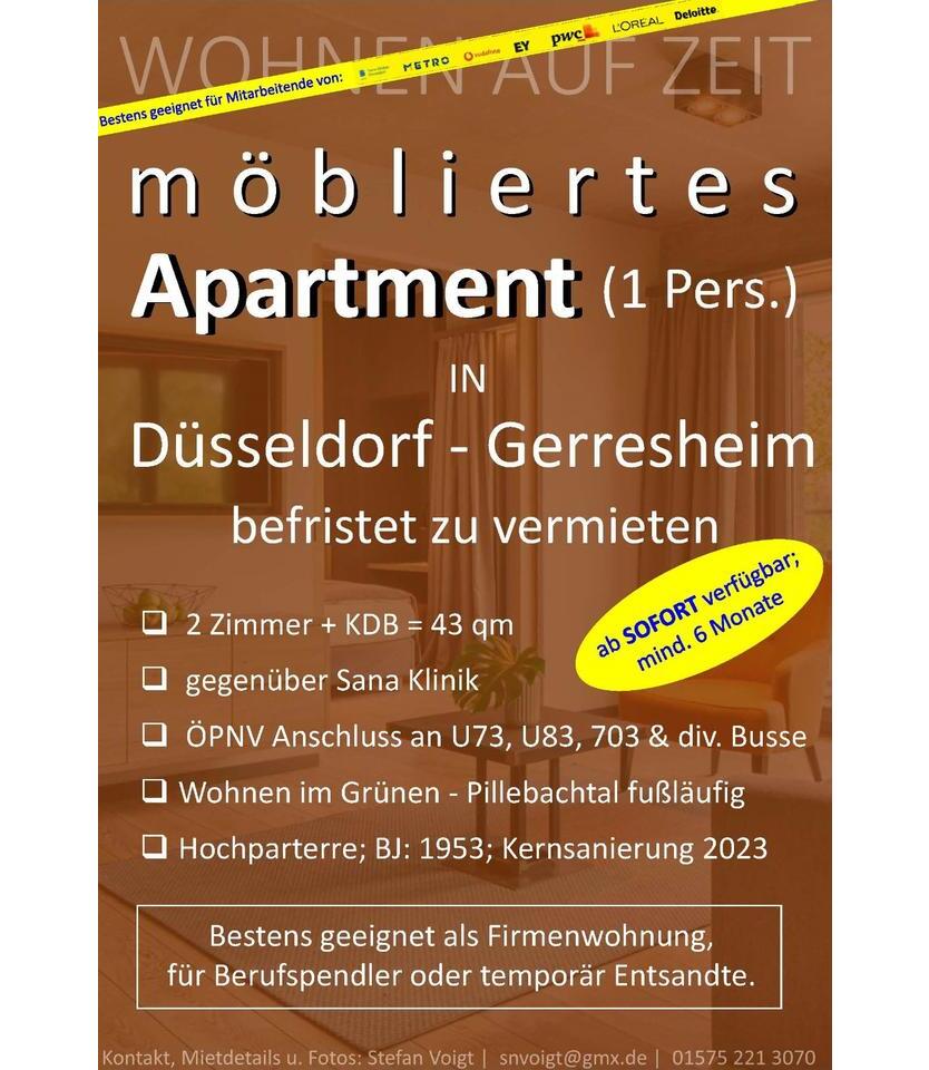 möblierte 2-Zimmer Wohnung in Düsseldorf Gerresheim