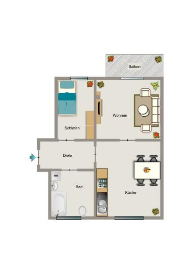 Etagenwohnung Bottrop Batenbrock - 2.5 Zimmer, 55 m&sup2;, 515&euro; | Angebot:26329870