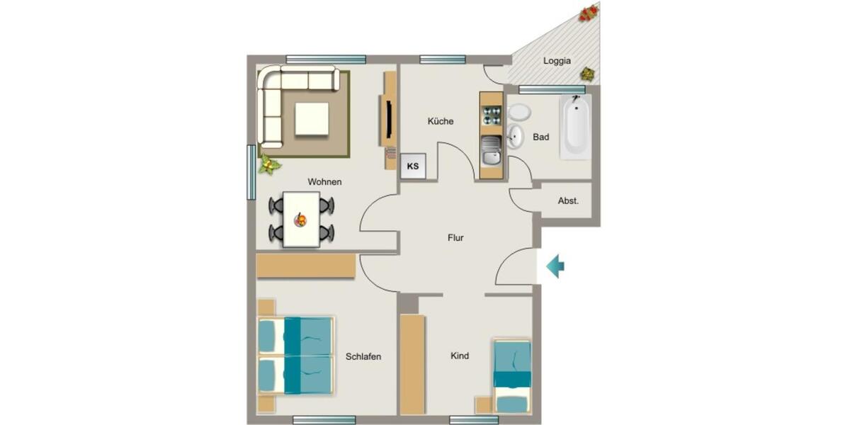 Erdgeschoßwohnung Duisburg Beeck - 3.5 Zimmer, 58 m&sup2;, 412&euro; | Angebot:26227990