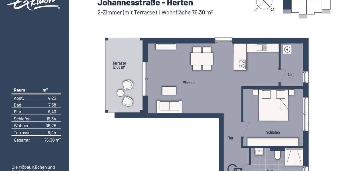 Etagenwohnung Herten Westerholt - 2 Zimmer, 76 m&sup2;, 315.000&euro; | Angebot:25745266