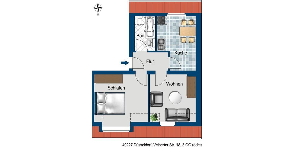 Etagenwohnung Düsseldorf Oberbilk - 2 Zimmer, 57 m&sup2;, 708&euro; | Angebot:25356239