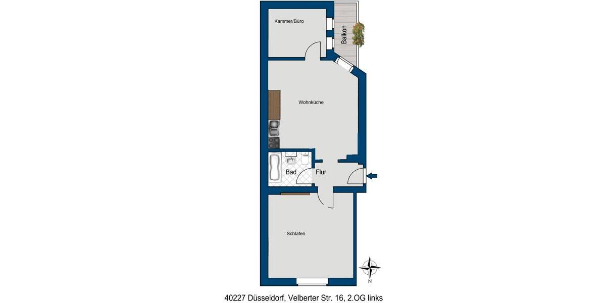 Etagenwohnung Düsseldorf Oberbilk - 2 Zimmer, 54 m&sup2;, 669&euro; | Angebot:25570072