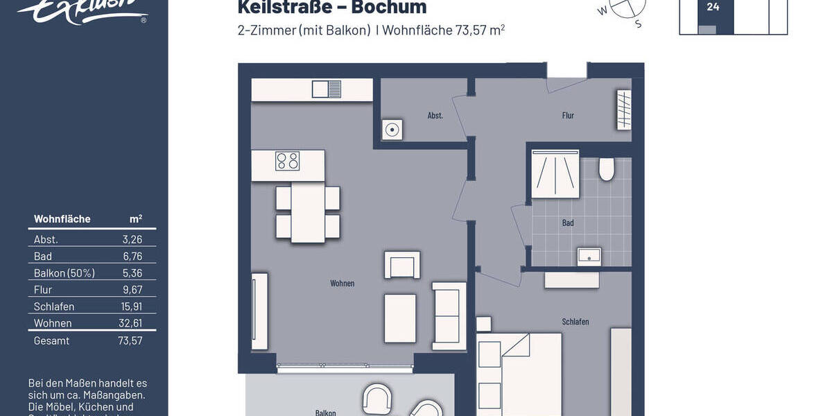 Etagenwohnung Bochum Linden - 2 Zimmer, 73 m&sup2;, 319.000&euro; | Angebot:19318614