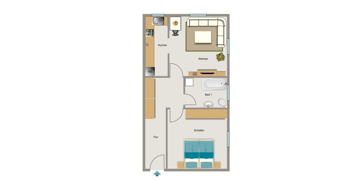 Erdgeschoßwohnung Krefeld Gartenstadt - 2.5 Zimmer, 51 m&sup2;, 423&euro; | Angebot:26139291