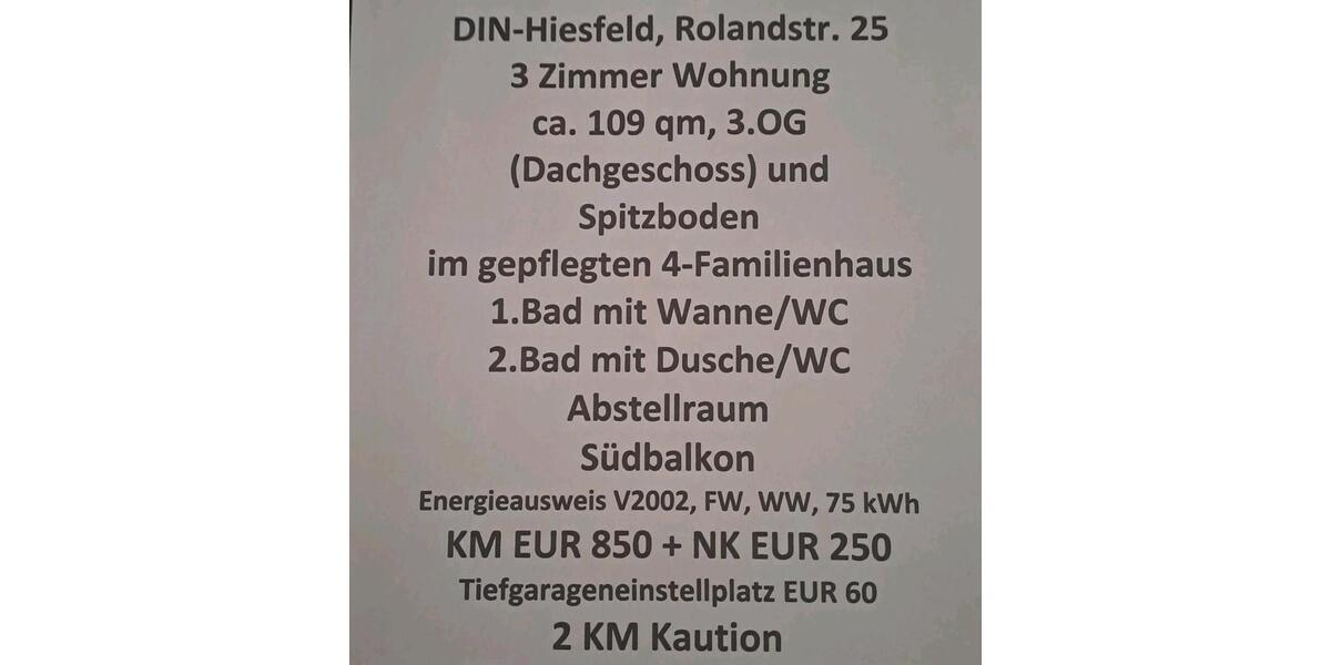 3 Zimmer Wohnung. 109qm. Dinslaken Hiesfeld. Badewanne. Dusche. 3 zimmer