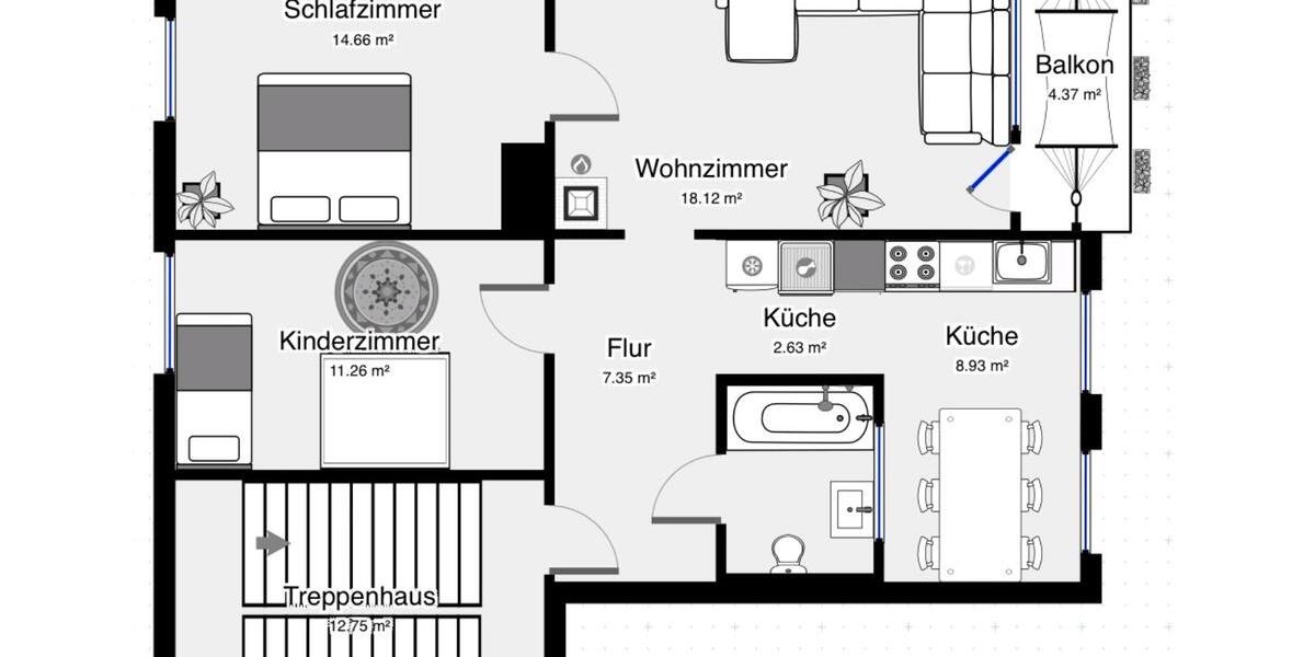 Etagenwohnung Duisburg Angerhausen - 3.5 Zimmer, 70 m&sup2;, 209.000&euro; | Angebot:26313053