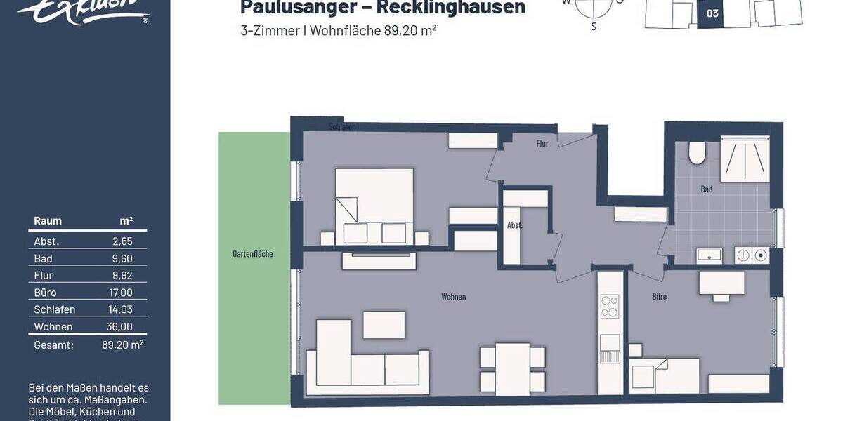 Etagenwohnung Recklinghausen Stadtmitte - 3 Zimmer, 89 m&sup2;, 399.000&euro; | Angebot:24113434