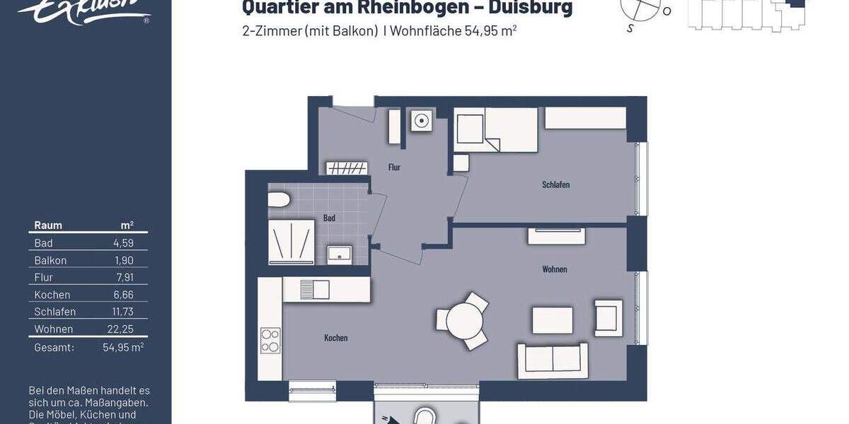 Etagenwohnung Duisburg Buchholz - 2 Zimmer, 55 m&sup2;, 240.000&euro; | Angebot:19318650