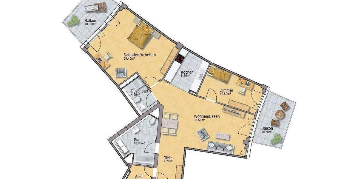 Etagenwohnung Düsseldorf Flingern Nord - 3 Zimmer, 117 m&sup2;, 1.879&euro; | Angebot:25645621