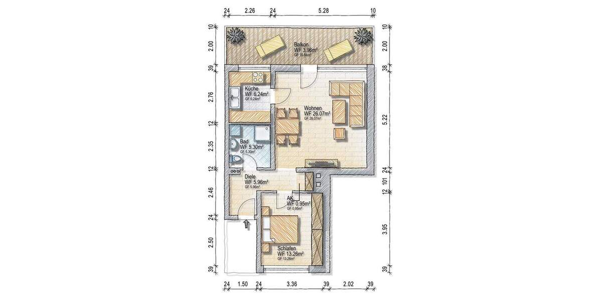 Etagenwohnung Essen Bergerhausen - 2 Zimmer, 62 m&sup2;, 210.000&euro; | Angebot:25770001
