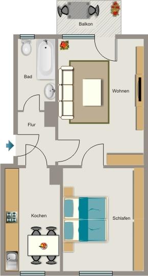 Erdgeschoßwohnung Essen Stadtbezirk III - 2.5 Zimmer, 53 m&sup2;, 456&euro; | Angebot:25301611