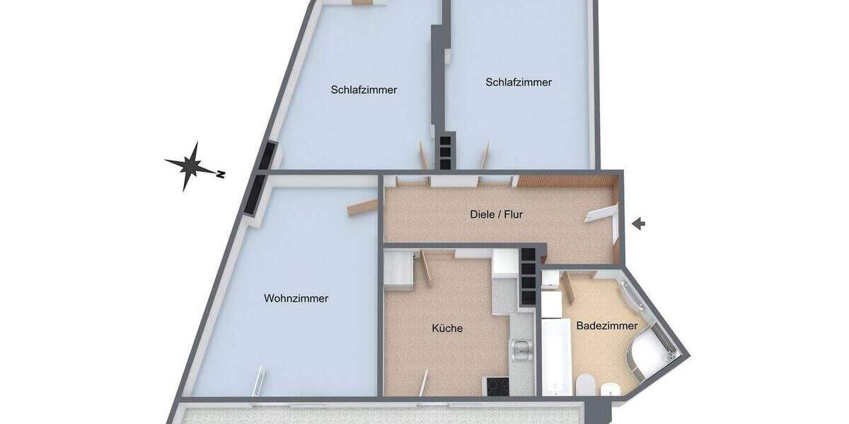 Etagenwohnung Düsseldorf Düsseltal - 3 Zimmer, 75 m&sup2;, 369.000&euro; | Angebot:25289628