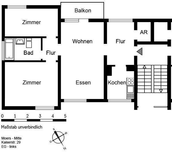 Erdgeschoßwohnung Moers - 3.5 Zimmer, 66 m&sup2;, 619&euro; | Angebot:26168130