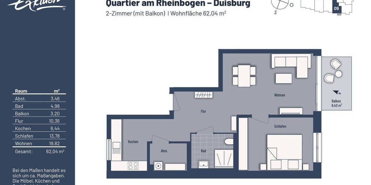Etagenwohnung Duisburg Buchholz - 2 Zimmer, 61 m&sup2;, 270.000&euro; | Angebot:25745256