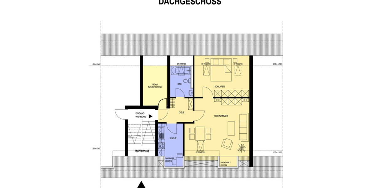 Dachgeschoßwohnung Düsseldorf Stadtbezirk 5 - 3 Zimmer, 67 m&sup2;, 1.200&euro; | Angebot:26335922