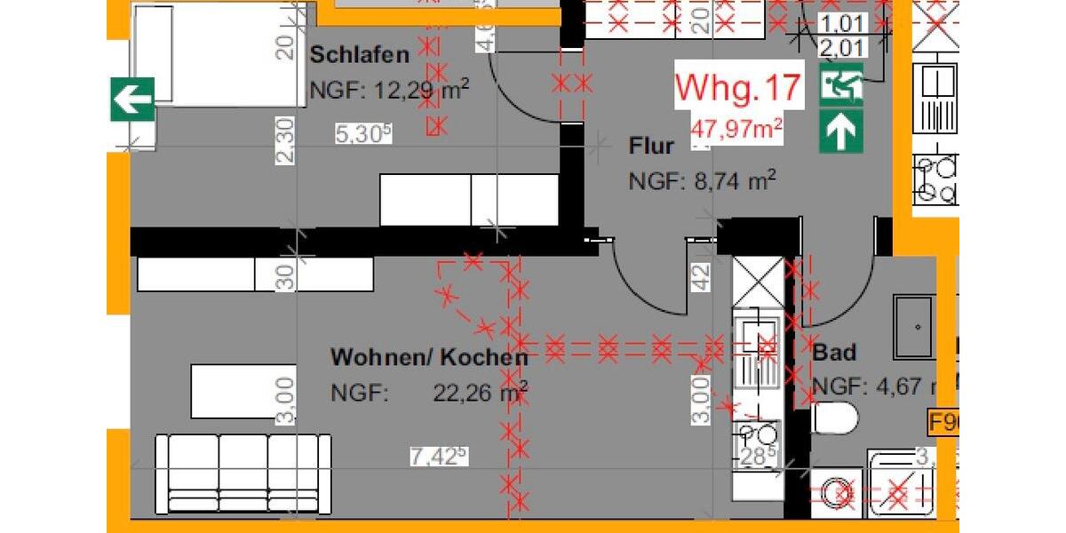 Etagenwohnung Düsseldorf Pempelfort - 2 Zimmer, 47 m&sup2;, 790&euro; | Angebot:25366354