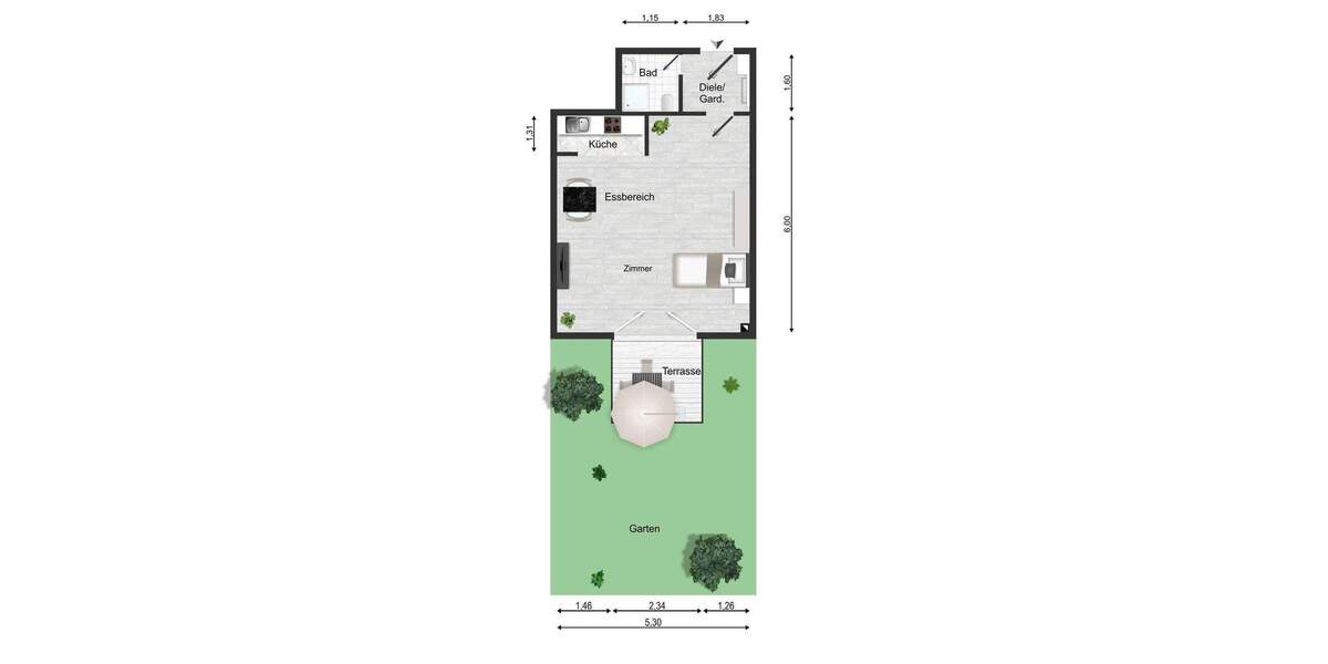 Schönes Apartment mit Terrasse, Garten und Tiefgaragenstellplatz in bester zentrumsnaher Lage 1 zimmer