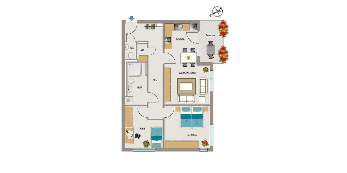 Erdgeschoßwohnung Bochum Wiemelhausen - 3 Zimmer, 77 m&sup2;, 475&euro; | Angebot:25413887