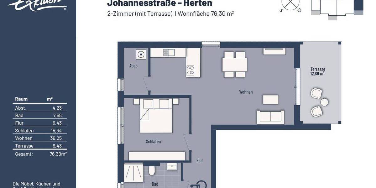 Etagenwohnung Herten Bertlich - 2 Zimmer, 76 m&sup2;, 315.000&euro; | Angebot:25690455