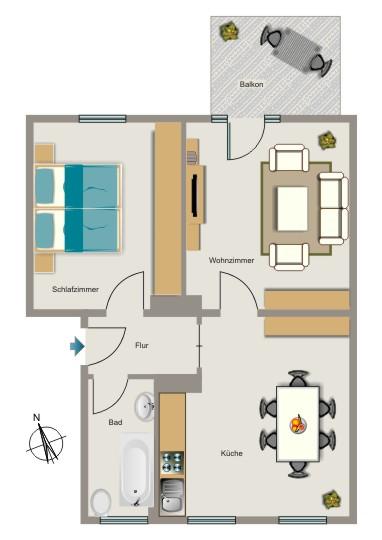 Etagenwohnung Bottrop Batenbrock - 2.5 Zimmer, 55 m&sup2;, 439&euro; | Angebot:25057079